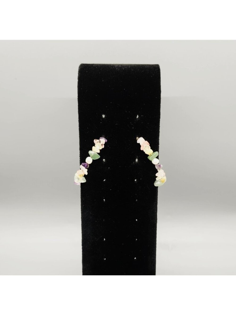 Gemstone Chip Pearl C-Hoop Earrings 1.2" Multi-Color Fashion Jewelry
